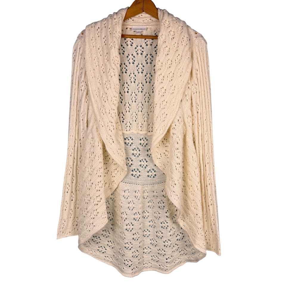 Fashion Bug Cream Pointelle Knit Waterfall Open Front Cardigan Plus Sz 1X Fairy